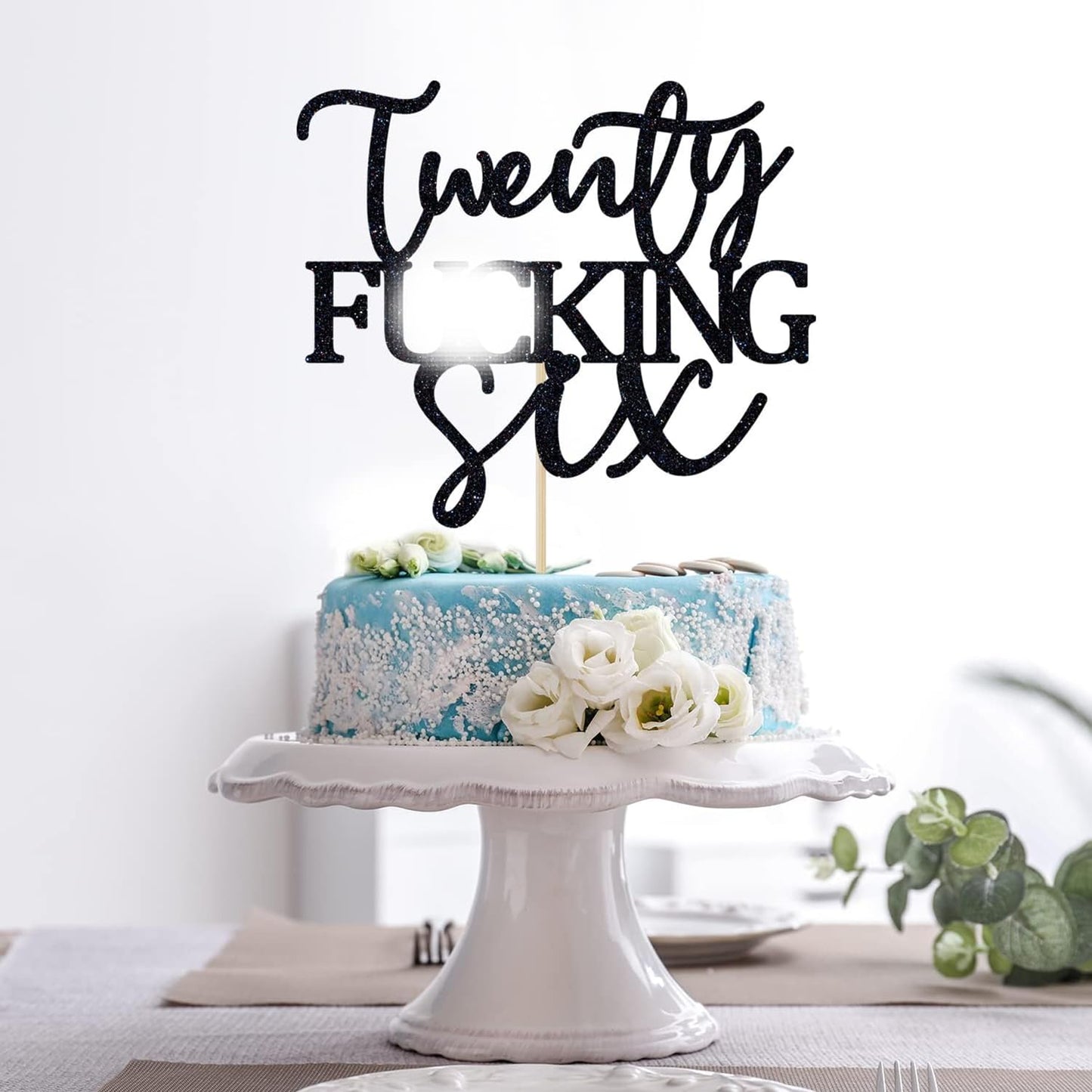 Unoggsor Twenty Fucking Six Cake Topper - Happy 26th Birthday Cake Decor - Cheers to 26 Years Birthday Party Decorations Supplies, Black Glitter