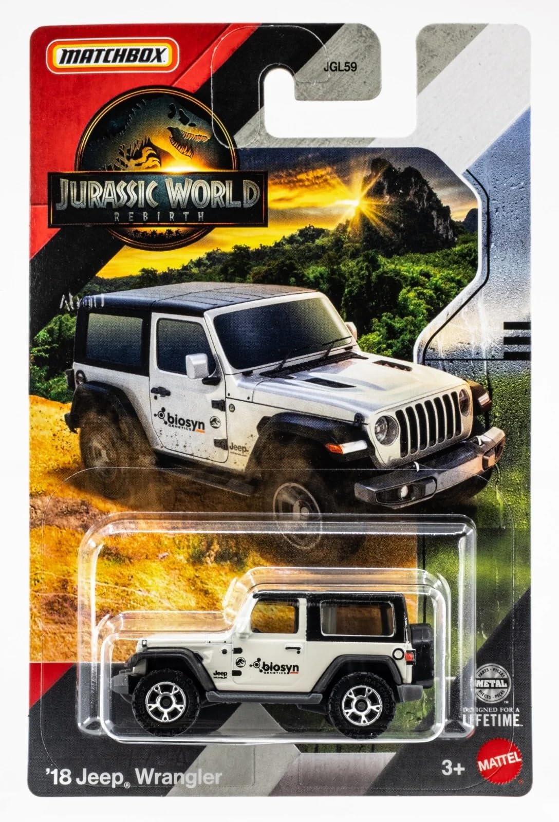 Jurassic World Rebirth Matchbox Die-Cast Vehicles, White '18 Jeep Wrangler and Off-Road Ingen Vehicle, 2-Pack, Ages 3+ JGL59-956A