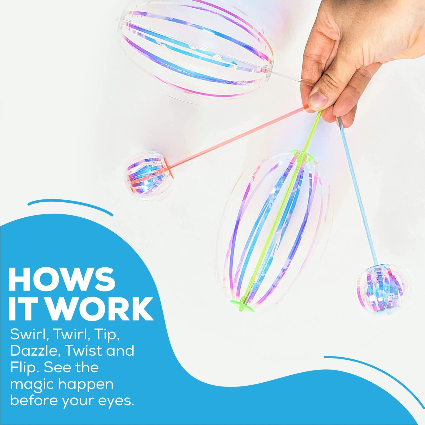 Rainbow Twirler Stick 4 Pack, Bubble Wand Party Favor, Spin & Twirl