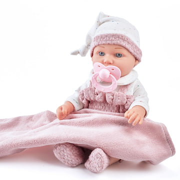 Enjoyin 12 Inch Baby Doll Playset for Toddlers Girl - Doll Accessories with Pink Clothes, Pacifier, Feeding Bottle& Soft Blanket, for Girls Ages 3