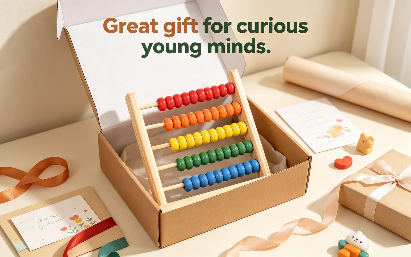 MAGIKON Miniature Abacus, 5 Rows Wooden Counting Frame for Math