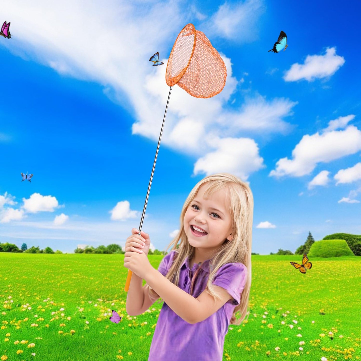 2 Pack Insect Catching Nets, Telescopic Stainless Steel Pole, Fishing Nets,Butterfly Nets, Nature Exploration Toys for Kids Outdoor Playing