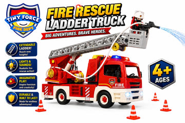 Tiny Force Toy Ladder Fire Truck Toy - Firefighter Fire Truck with Extendable Fire Ladder, Toy Truck for Kids, Perfect Firefighter Gift for Pretend