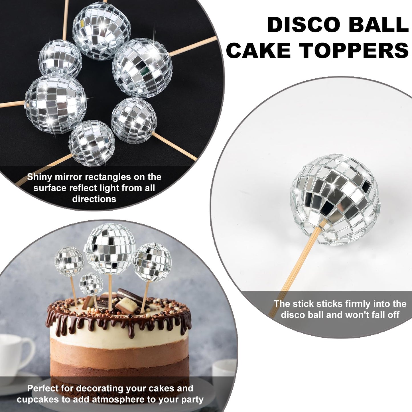 23pcs Disco Ball Cupcake toppers Happy Birthday Cake Topper 1970s Disco Ball Cake Picks Theme Cake Decor for Disco Theme Party Favor
