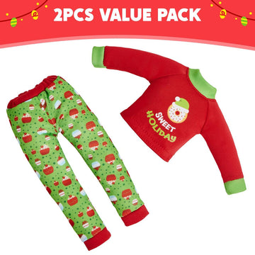 JOYIN 2 PCS Christmas Santa Ugly Sweaters for Doll, Cupcakes and Donuts Themed Naughty Christmas Doll Clothes Accessories for Holiday Room Party