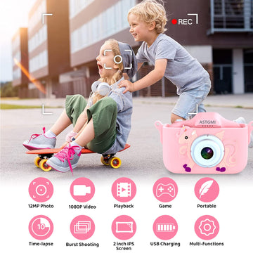 ASTGMI Kids Camera, 2.0 Inch Child Digital Camera, Mini Digital Camera for 3-10 Year Old Boys Girls, 1080P HD Video, 32G SD Card, USB Line