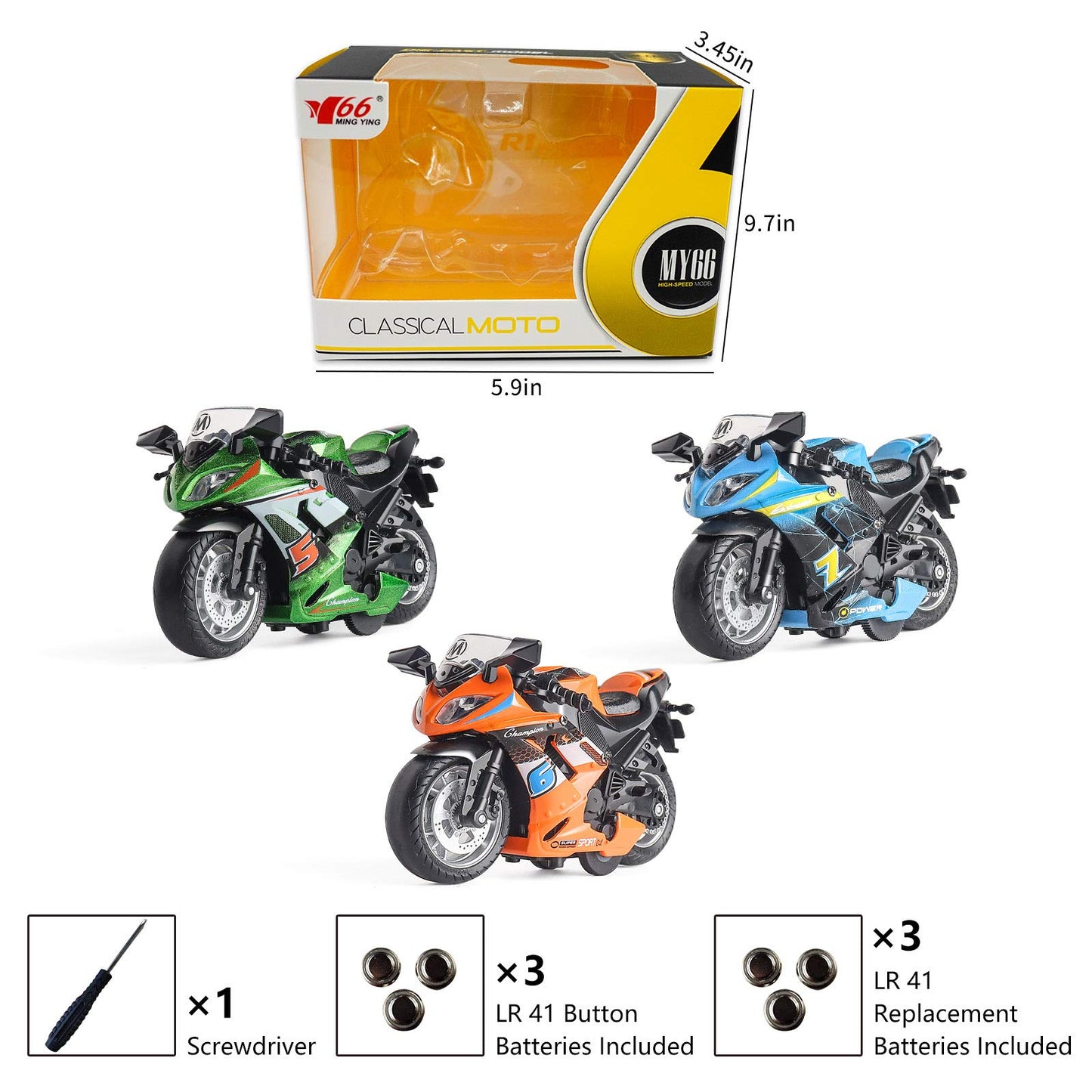 MING YING 66 Toy Motorcycle - Pull Back Toy Car with Sound and Light Toy,Toy Motorcycles for Boys,Toys for 3-9 Year Old Boys (Blue)