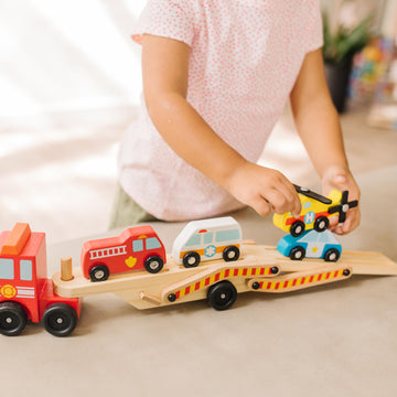 Melissa & Doug Emergency Vehicle Carrier Wooden Toy Truck & Rescue Vehicles