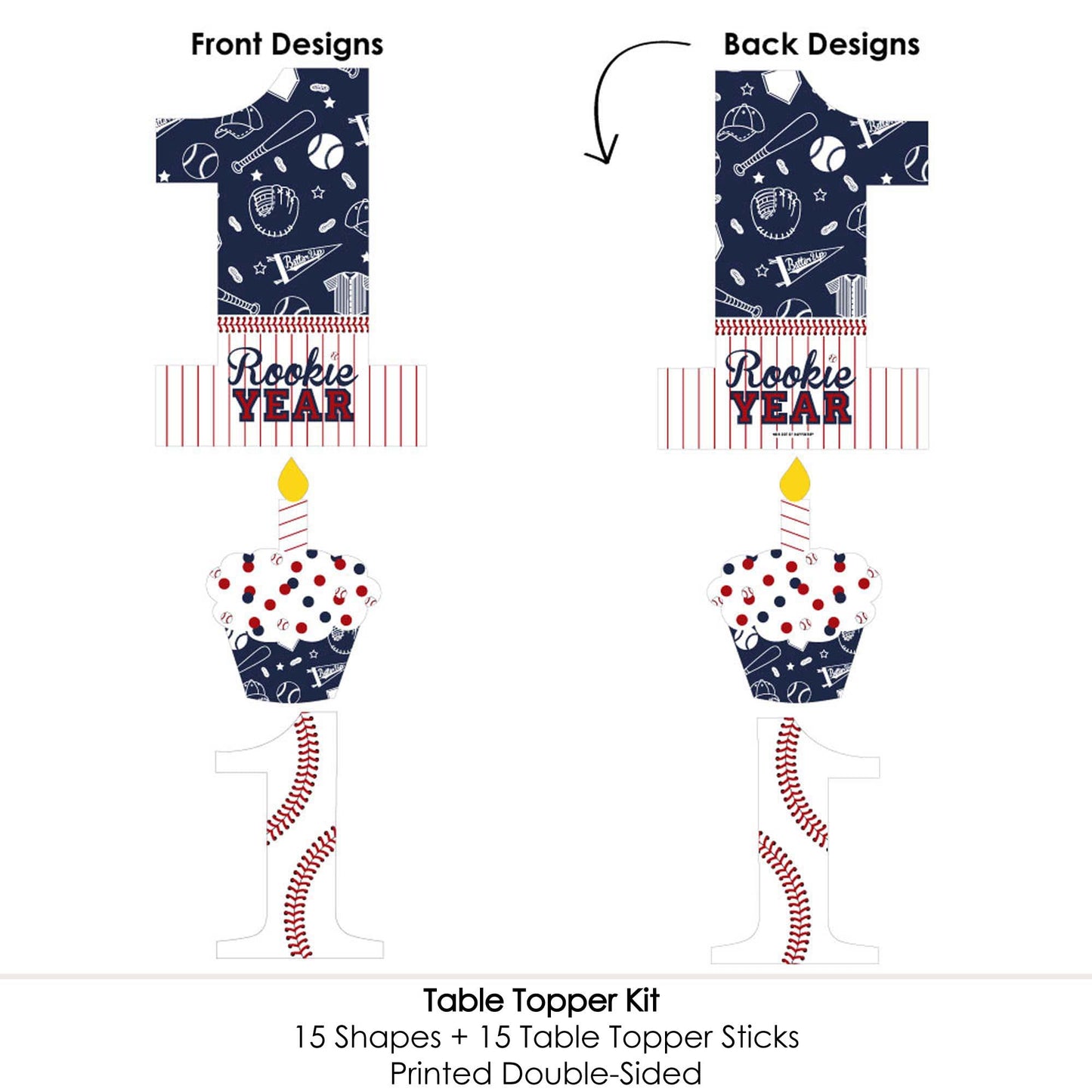 Big Dot of Happiness 1st Birthday Batter Up - Baseball - First Birthday Party Centerpiece Sticks - Table Toppers - Set of 15