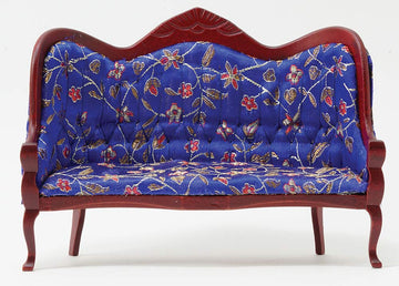 Classics by Handley Dollhouse Miniature Victorian Sofa, Mahogany with Blue Floral Fabric