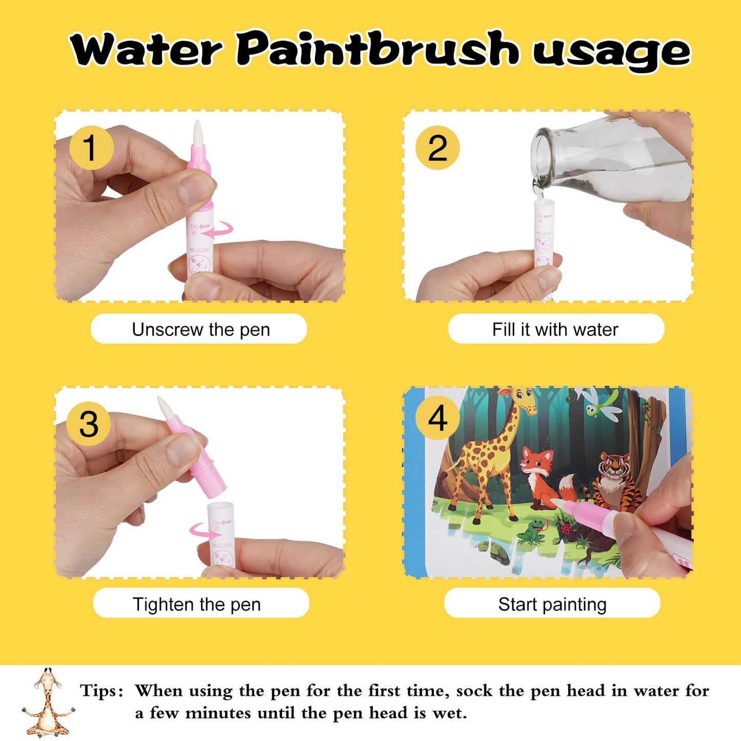 AIR BLOW Water Coloring Books for Toddlers, Water Painting Book with Water Pen, Mess-Free Coloring Book, Reusable Portable Educational Toys,