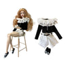 1/6 Scale Miniature Outfit Set, Black Long Sleeve Top with White Shorts