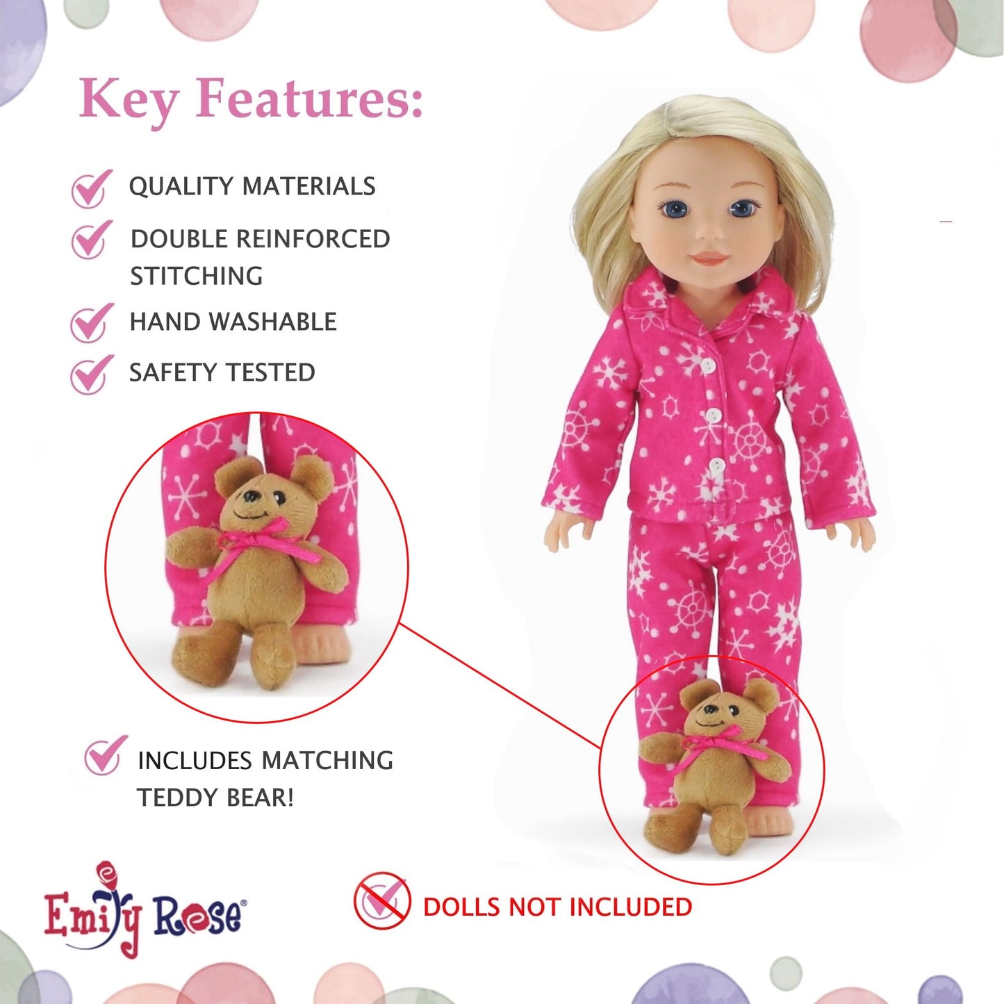 Emily Rose 14 & 14.5 Inch Doll Sleepover Bundle | Snowflake Fleece Pajamas & Reversible Multi-Color Sleeping Bag with Pillow | USA Brand | Gift Boxed