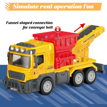 lonfypeng Toddler Construction Trucks, Kids Sand Conveyor Truck with Conveyor Belt & Dumping Function, Push-and-Go Vehicle for Boys Girls Age 3 4 5 6