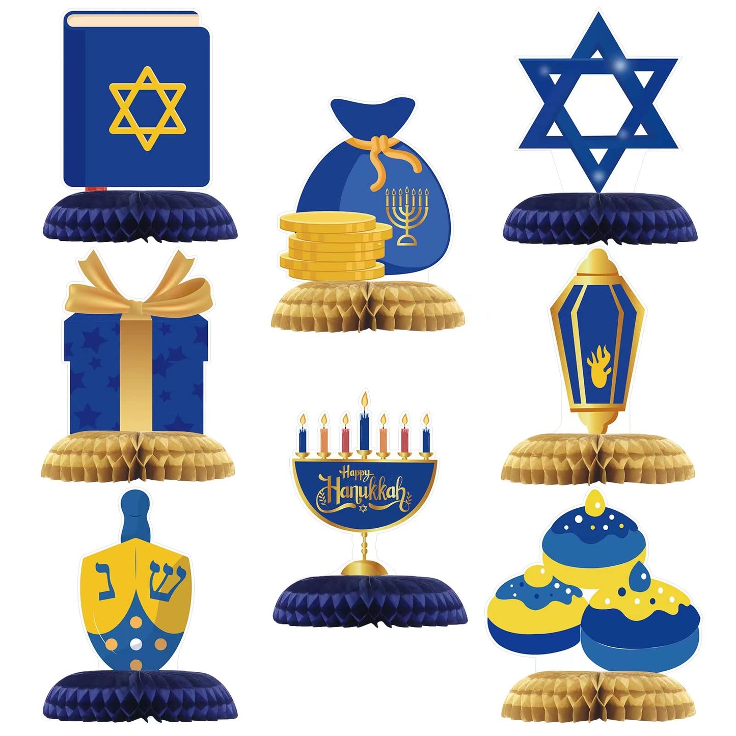 8pcs Happy Hanukkah Table Decorations, Menorah Dreidel Table Centerpieces Star of Davids Sign for Chanukah/Hanukkah Party Wedding Birthday Party Baby