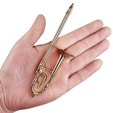 Dselvgvu Miniature Trombone with Stand and Case Brass Mini Musical Instrument Trombone Replica Collectible Figurines Dollhouse Accessories Model Home