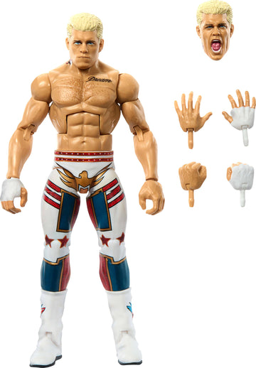 Mattel WWE Elite Action Figure & Accessories, 6-inch Collectible Cody Rhodes with 25 Articulation Points, Life-Like Look & Swappable Hands