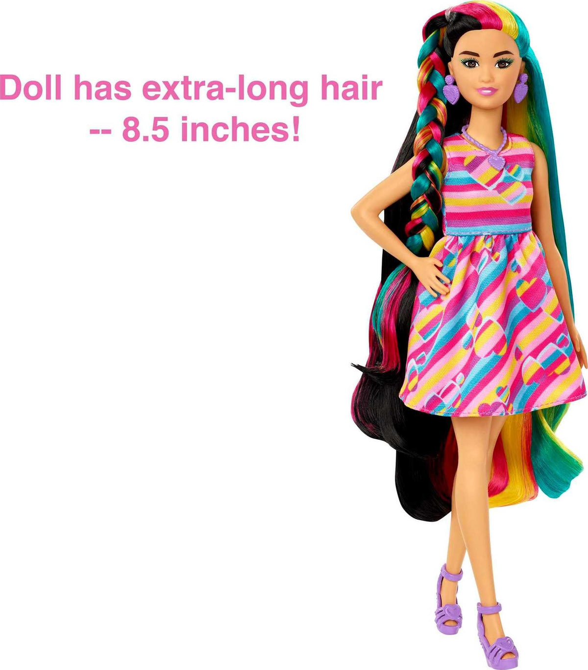 Barbie Totally Hair Doll, Heart-Themed with 8.5-inch Fantasy Hair & 15 Styling Accessories (8 with Color-Change Feature)