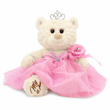12" Quinceañera Bear Centerpiece Doll w/ Elegant Layered Tulle Dress, Adjustable Stand Included - Quinceanera Decorations Gift, Oso de Peluche para 15