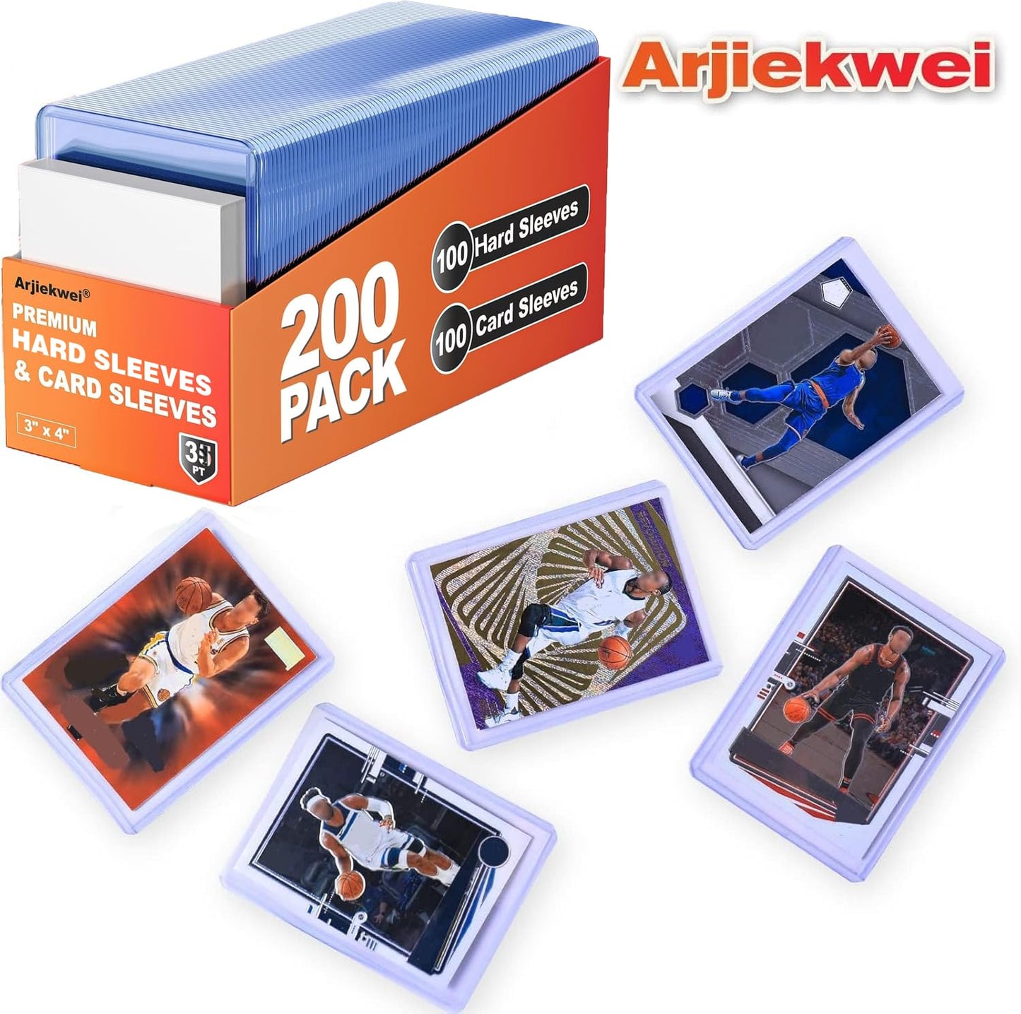 400 Pack Card Sleeves Hard Plastic, Arjiekwei 3"X4" Baseball Cards Protectors Plastic, Premium Card Holder for Trading Sports Baseball Football Game