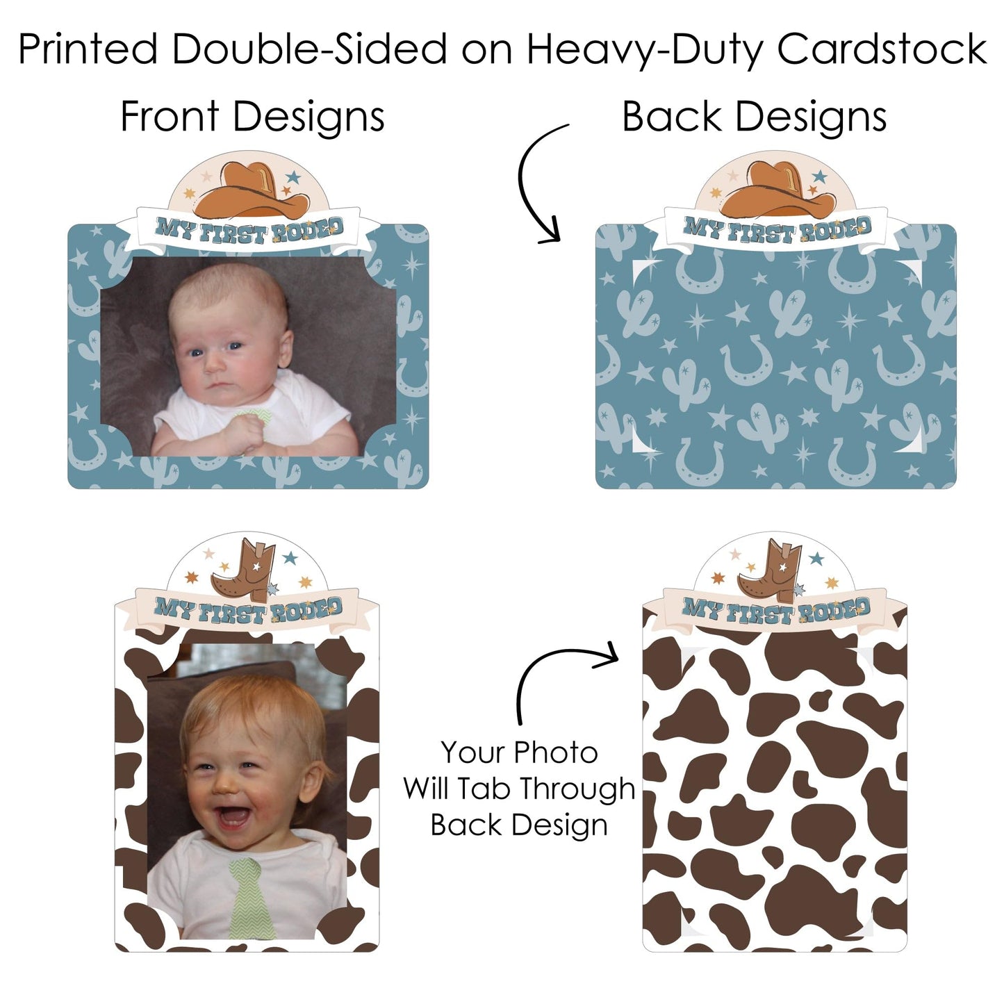 Big Dot of Happiness My First Rodeo - Little Cowboy 1st Birthday Party Picture Centerpiece Sticks - Photo Table Toppers - 15 Pieces