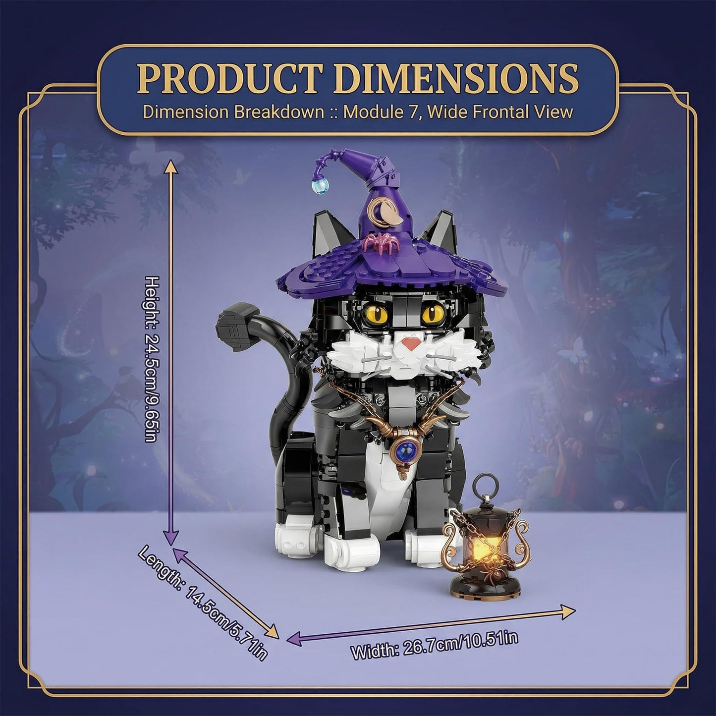 LANGLICHUN Magic Wizard Cat Building Block Set Pieces Unique Animal Cat Model Adults for Teena Creative Collectible Gift Home Office Decor Halloween