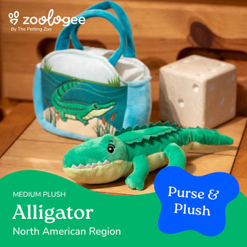 The Petting Zoo Alligator Stuffed Animal Plushie and Purse Set, Gifts for Kids, Wildlife Animal Toy, Green Alligator Plush Toy and Purse Pet Carrier