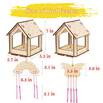 Kids Arts and Crafts for Outdoor,2 Pack Bird Feeder Wind Chime Kits for Children to Build and Paint, DIY Unfinished Wood STEM Painting Activities