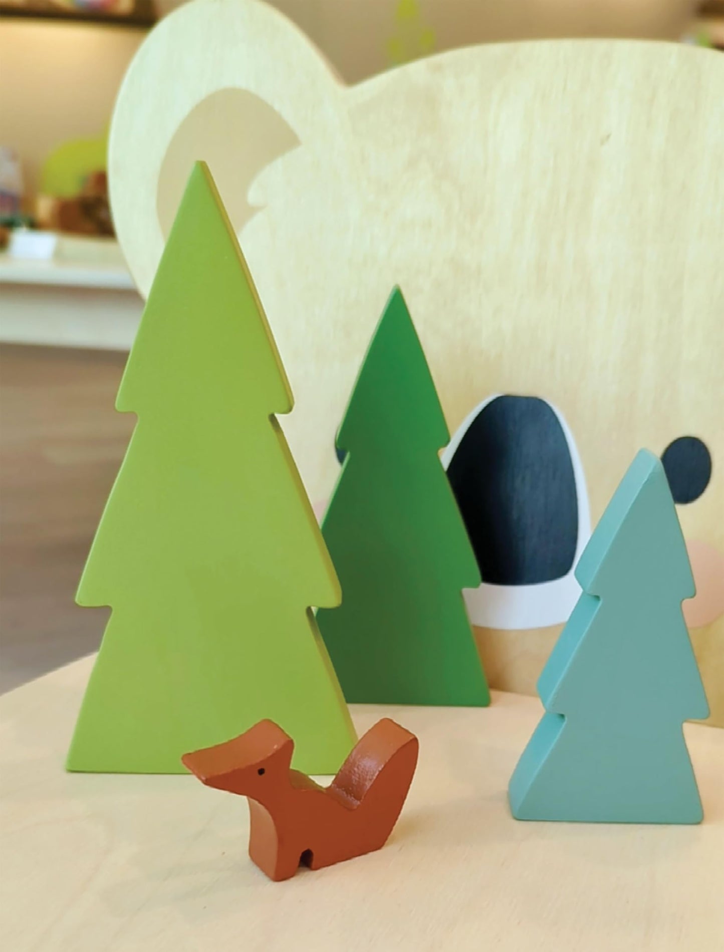 Tender Leaf Toys - Fir Tops - Set of Three Wooden Fir Trees and a Fox for Kids Train Accessories - Imaginative and Pretend Play for Kids Age 3+