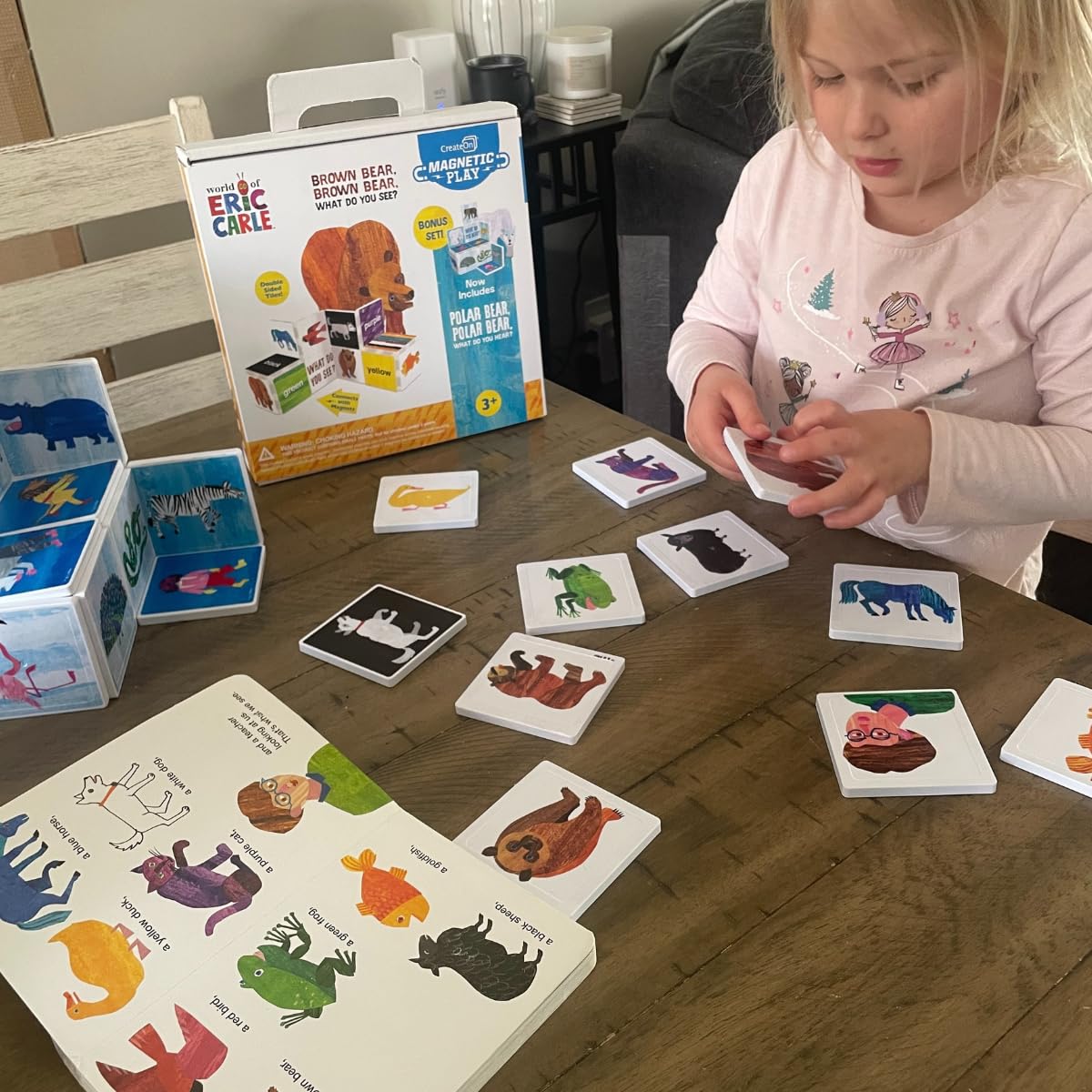 CreateOn Eric Carle Brown Bear with Polar Bear Bonus Set Magnetic Tiles, Building Set for Kids, Magnetic Building Toys for Kids, STEM Toys for Boys