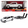 Motormax 2019 Ford F-150 Lariat Crew Cab Pickup Truck with a Car Hauler, Truck & Tow Trailer Combo - 1/27 Scale Diecast Model, White, All Star Toys