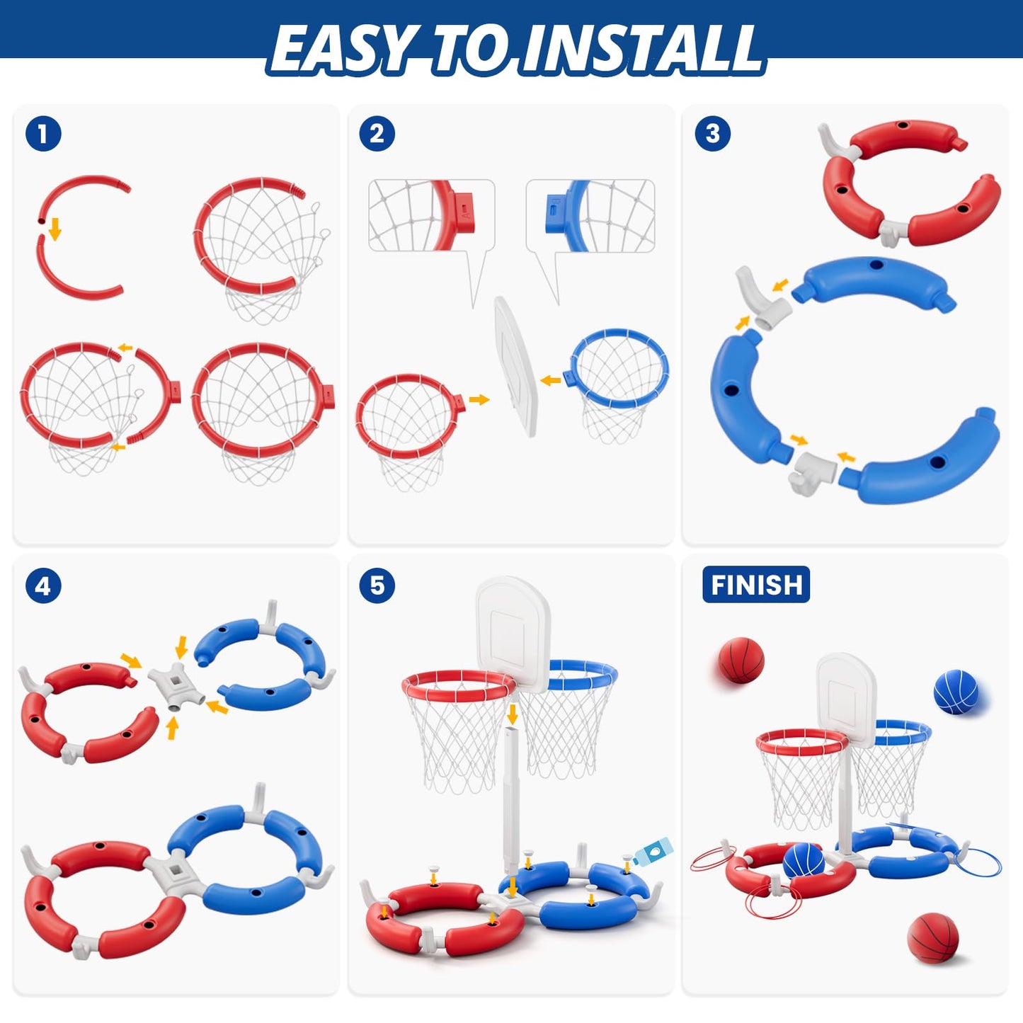 HYES Double Floating Pool Basketball Hoop with Backboard