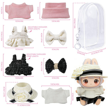 4 Sets Clothes for LABUBU Doll (NO Doll), Handcrafted Crochet Accessories for LABUBU About 6.7''/17cm Dolls, Premium Outfit-Cute Clothes for Dress up