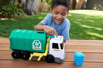 Matchbox 15-inch Recycling Truck, Lights & Sounds, Toy Cards for Kids Made from 80% ISCC-Certified Plastic