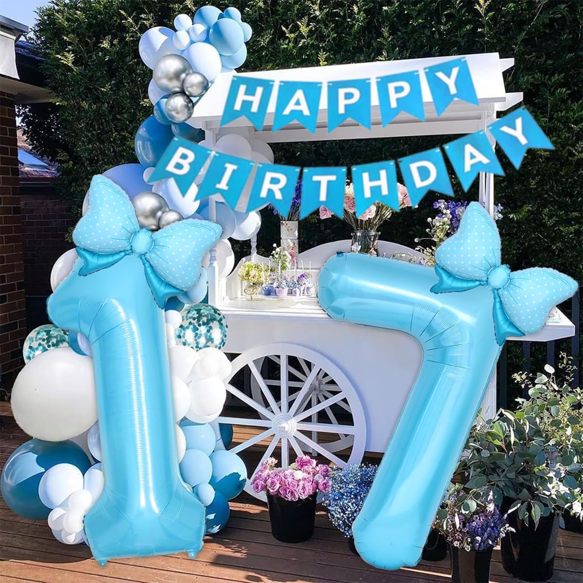 Light Blue 10 Balloon Number Blue Bow Birthday Decorations, Blue Bows Balloons Foil Mylar Helium Large 40” 10th Balloon for Girls Coquette Birthday