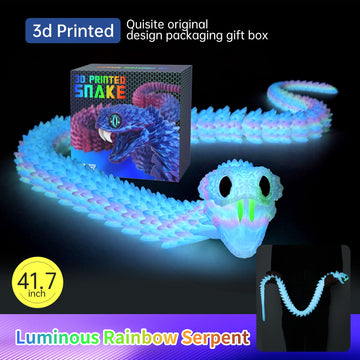 41.7in Giant 3D Printed Snake Realistic Large Toy Snake Figurine, Flexible Snake Model with Noctilucent Movable Teeth for 3D Printed Animals