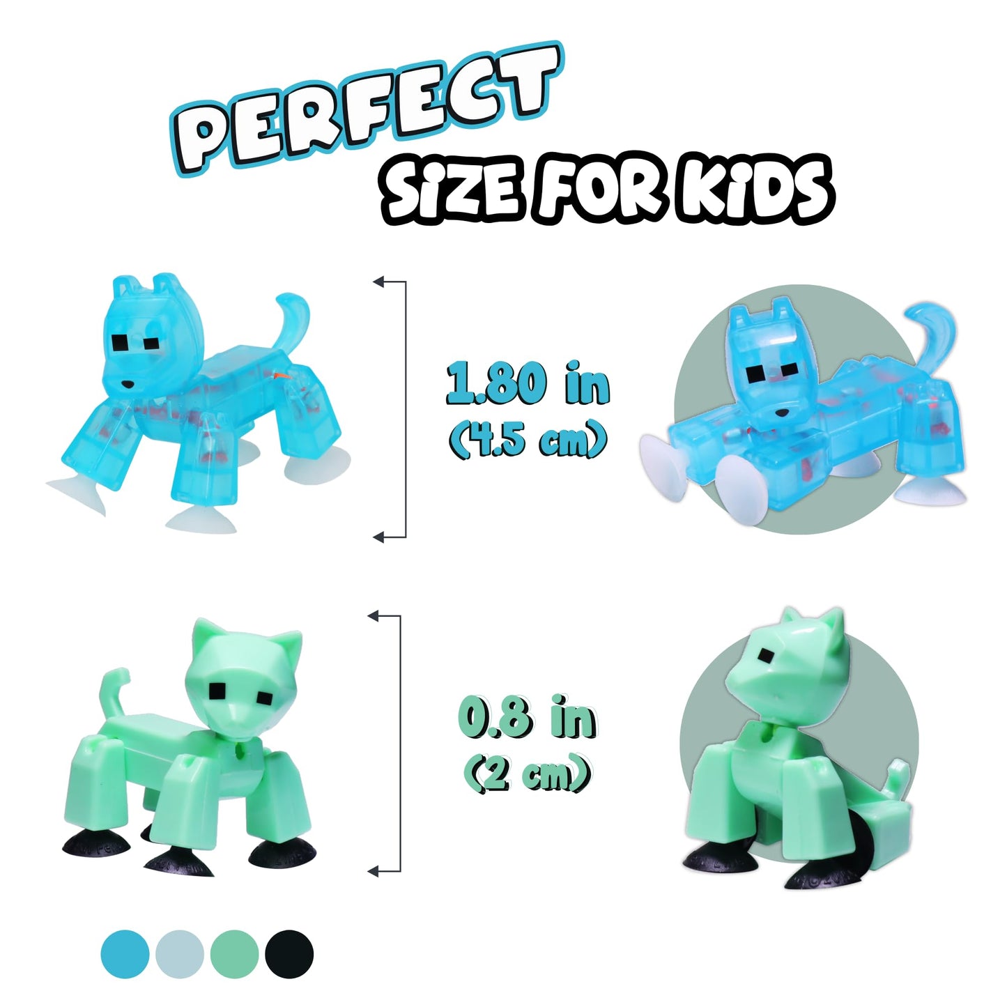 Zing Stikbot Family Pack, Set of 6 Stikbot Collectable Action Figures, Includes 2 Stikbots, 2 Junior Stikbots, 1 Dog, and 1 Cat, Stop Motion Animation
