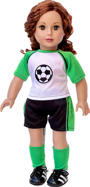 Soccer Girl - 4 Piece Soccer Outfit - Shirt, Shorts, Socks and Shoes - Clothes Fits 18 Inch Doll (Doll Not Included)