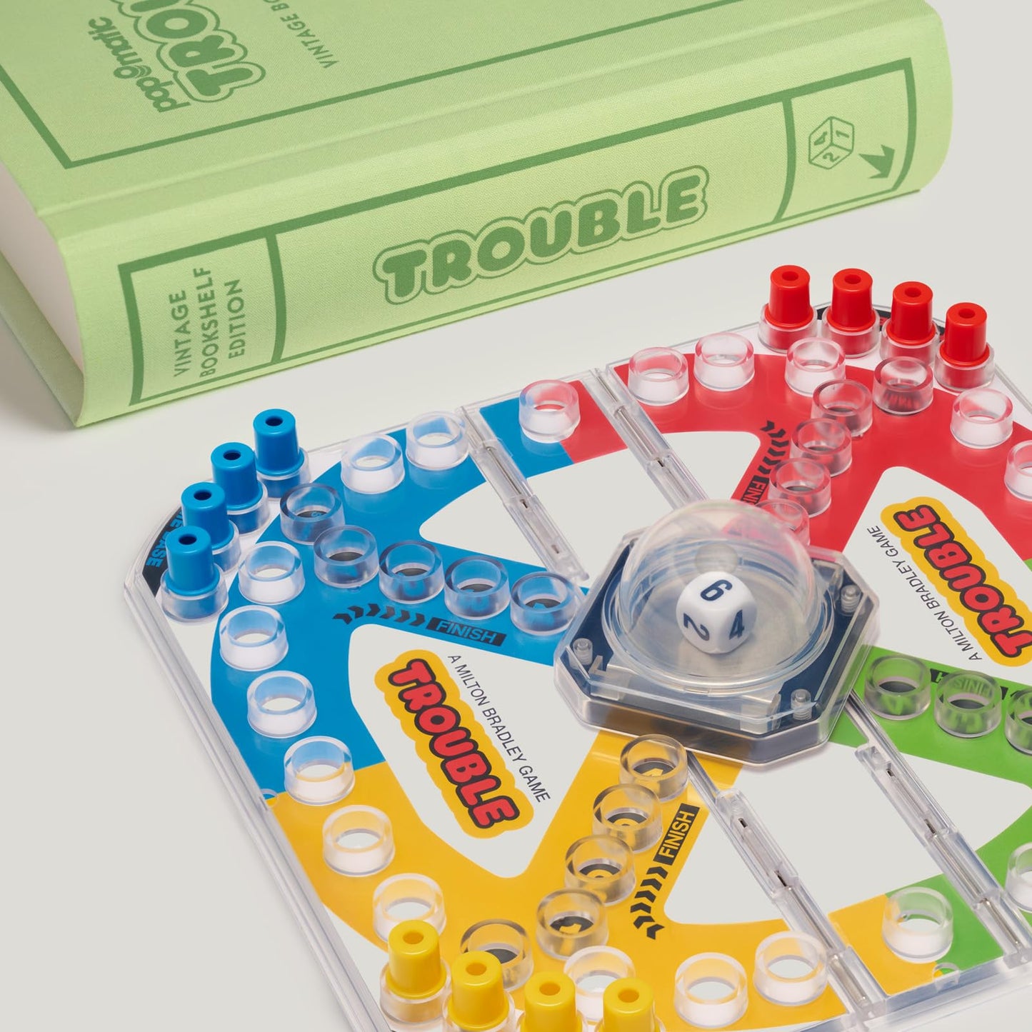 WS Game Company Trouble Vintage Bookshelf Edition, Linen Wrapped Book Box & Slipcase, Pop-O-Matic Die Roller, Classic Board Games for Kids & Adults
