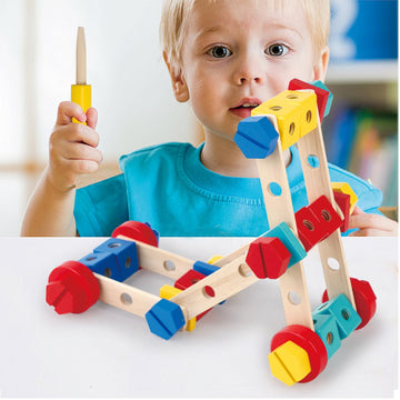 LOVELAND Wooden Nut & Bolt Building Toy for Kids Montessori STEM Construction Set with Tools, Educational Building Blocks for Toddlers Ages 3+ (Boys