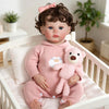 Tookyhill 16 Inch Lifelike Reborn Baby Doll, Full Vinyl Body, Poseable Limbs, Pink Knit Outfit & Bear Toy, Realistic Newborn Doll Gift for Toddler