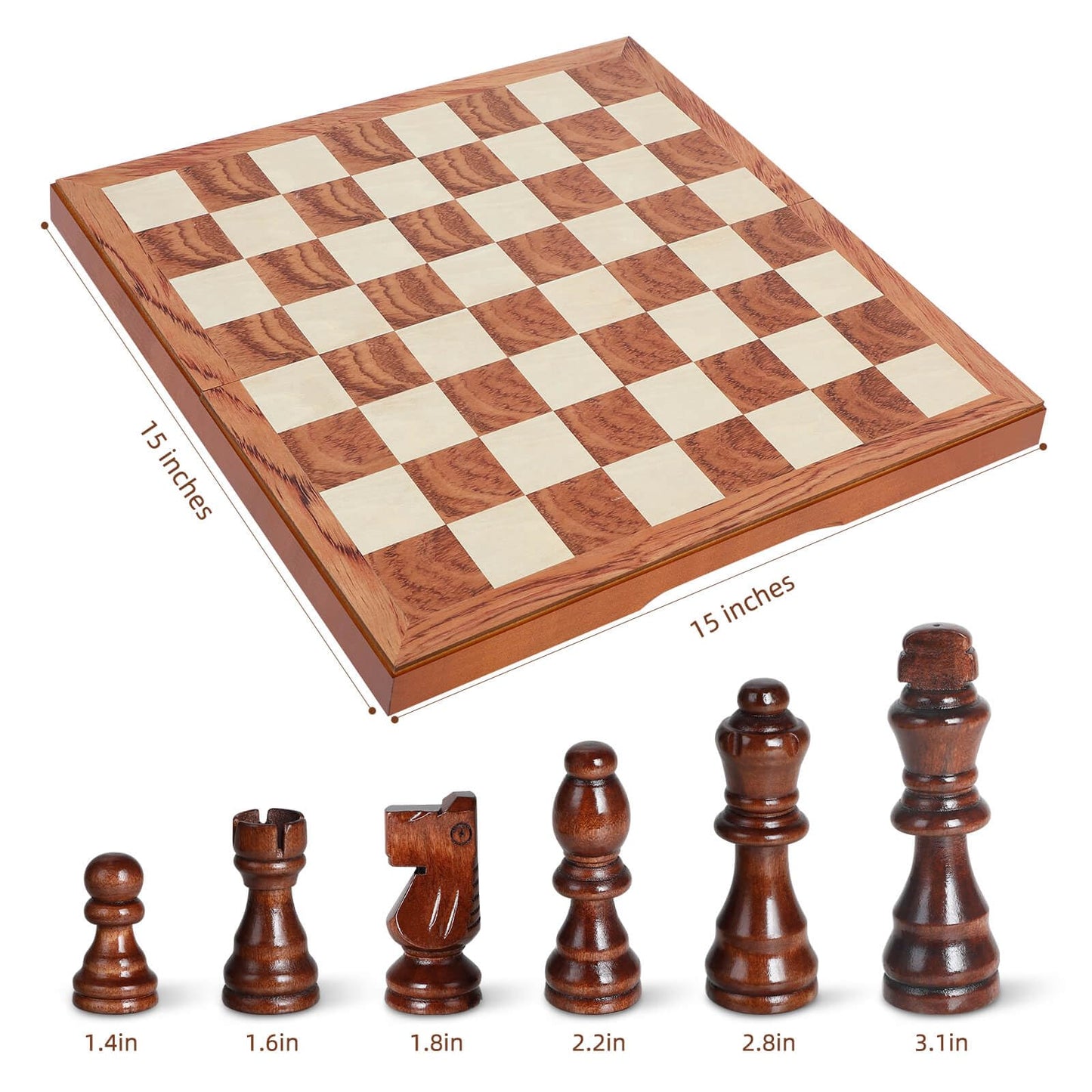 FanVince Chess Set 15" Wooden Board Game - Wood Sets with 2 Storage Bags and 2 Extra Queens - Gifts Box for Men Dad