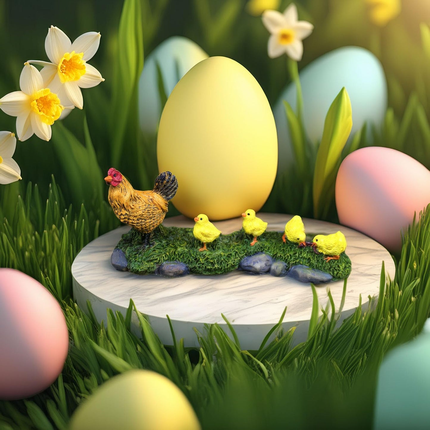 XRI XURUOYI Realistic Hen & Chicks Miniature: Detailed Resin Farm Animal Scene for Dollhouse Countryside, Diorama Display & Collectible Ornament