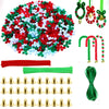 1000Pcs Christmas Tri Beads Plastic Beaded Ornament Kit with 30 Pcs Red and Green Chenille Stems Pipe Cleaners, 30 Pcs Bells and 10m Ribbon