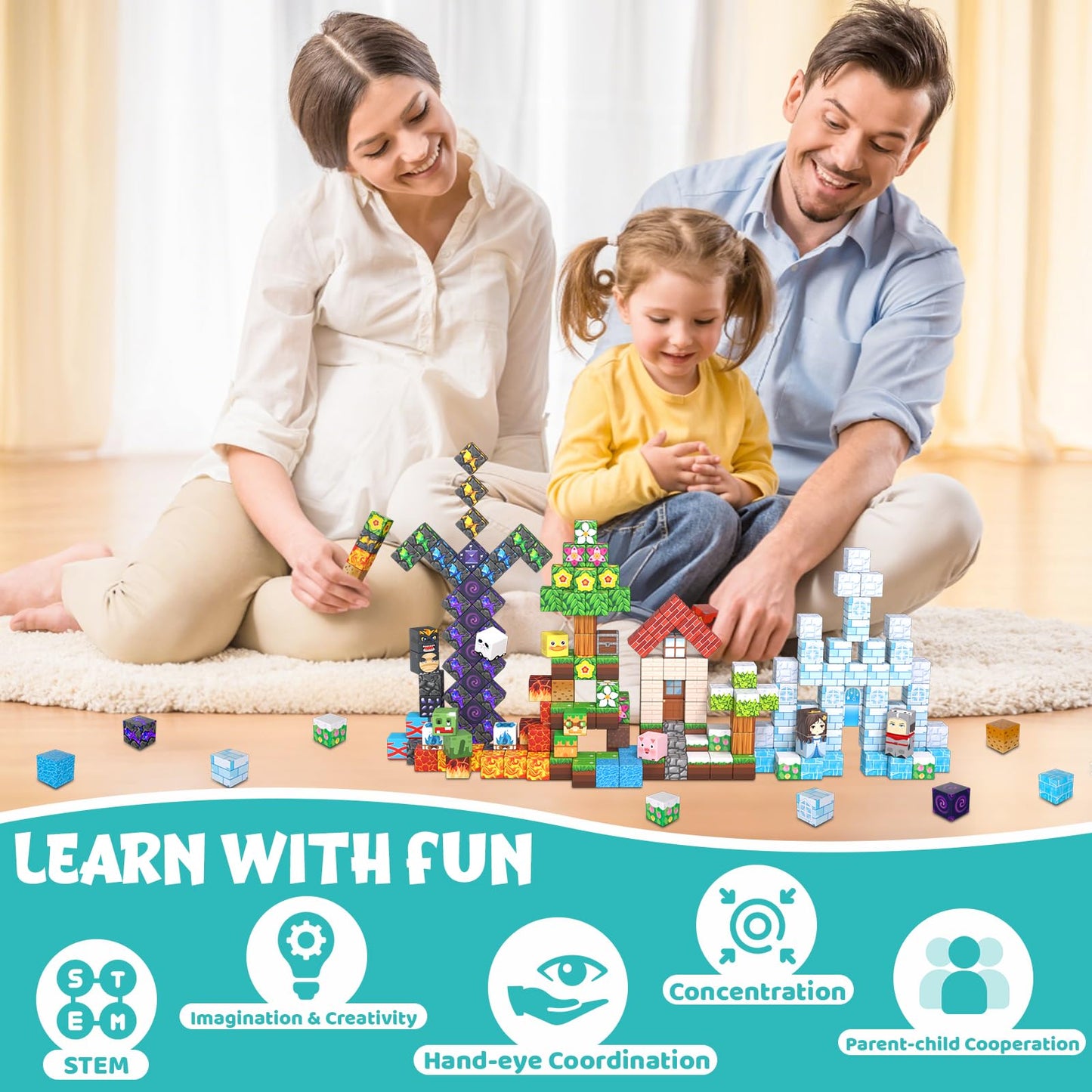 LAYVIC 200PCS Magnetic Building Blocks, Magnet Toys Magnetic Cubes, Magnetic Blocks for Kids Ages 4-8, Stacking Magnet Blocks STEM Building Toys