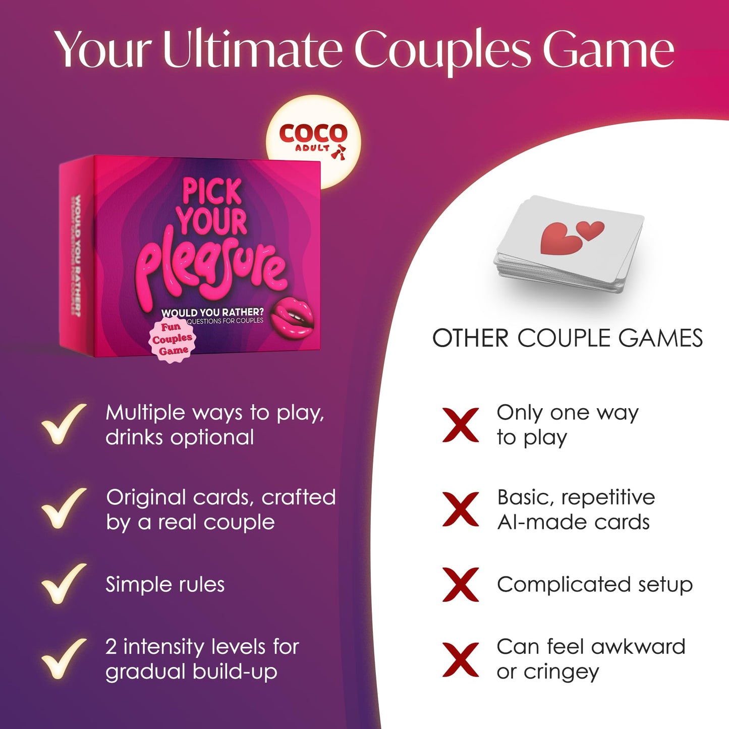 COCO ADULT Playful Would You Rather Card Game for Couples - 200 Spicy Conversation Cards & Date Night Dares | Fun Gaming Cards for Two | Relationship