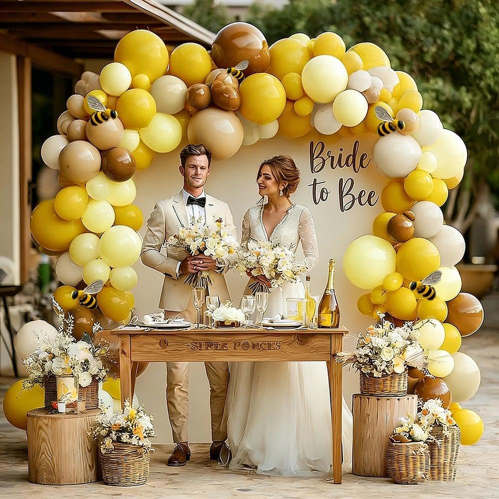 Balloon Garland Arch Kit Pastel Yellow Blush White Sand Brown Balloons Double Stuffed Mustard Yellow Bee Balloons for Neutral Baby Shower Wedding
