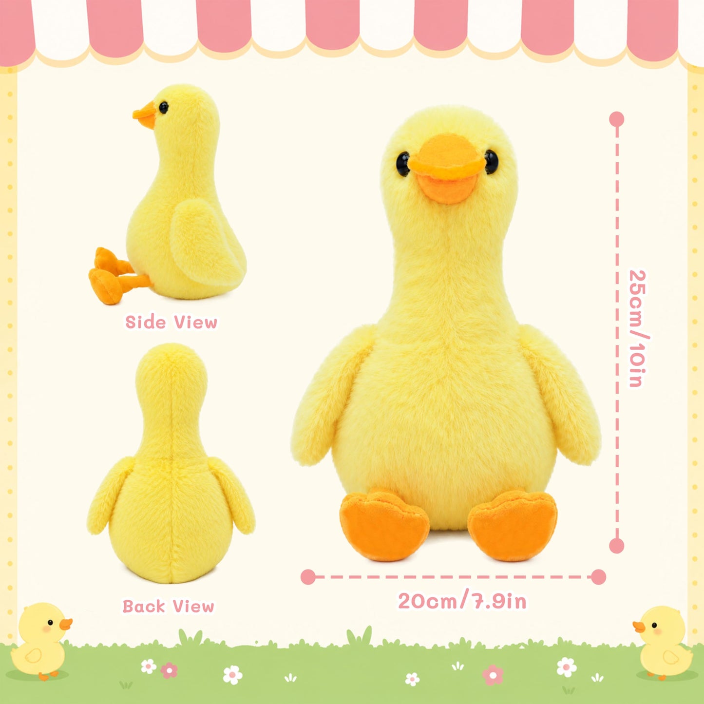PHHKK 10” Cute Yellow Duck Plush Toy, Soft Stuffed Duckling, Huggable Plush Animal for Boys & Girls, Birthday