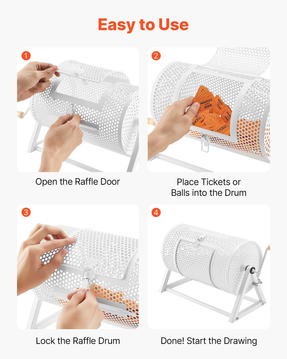 VEVOR Raffle Ticket Spinner, 11.6" x 6.6" Holds 2500 Tickets or 100 Ping Pong Balls, Raffle Drum Lottery Spinning Cage with Reinforced Handle, Stable