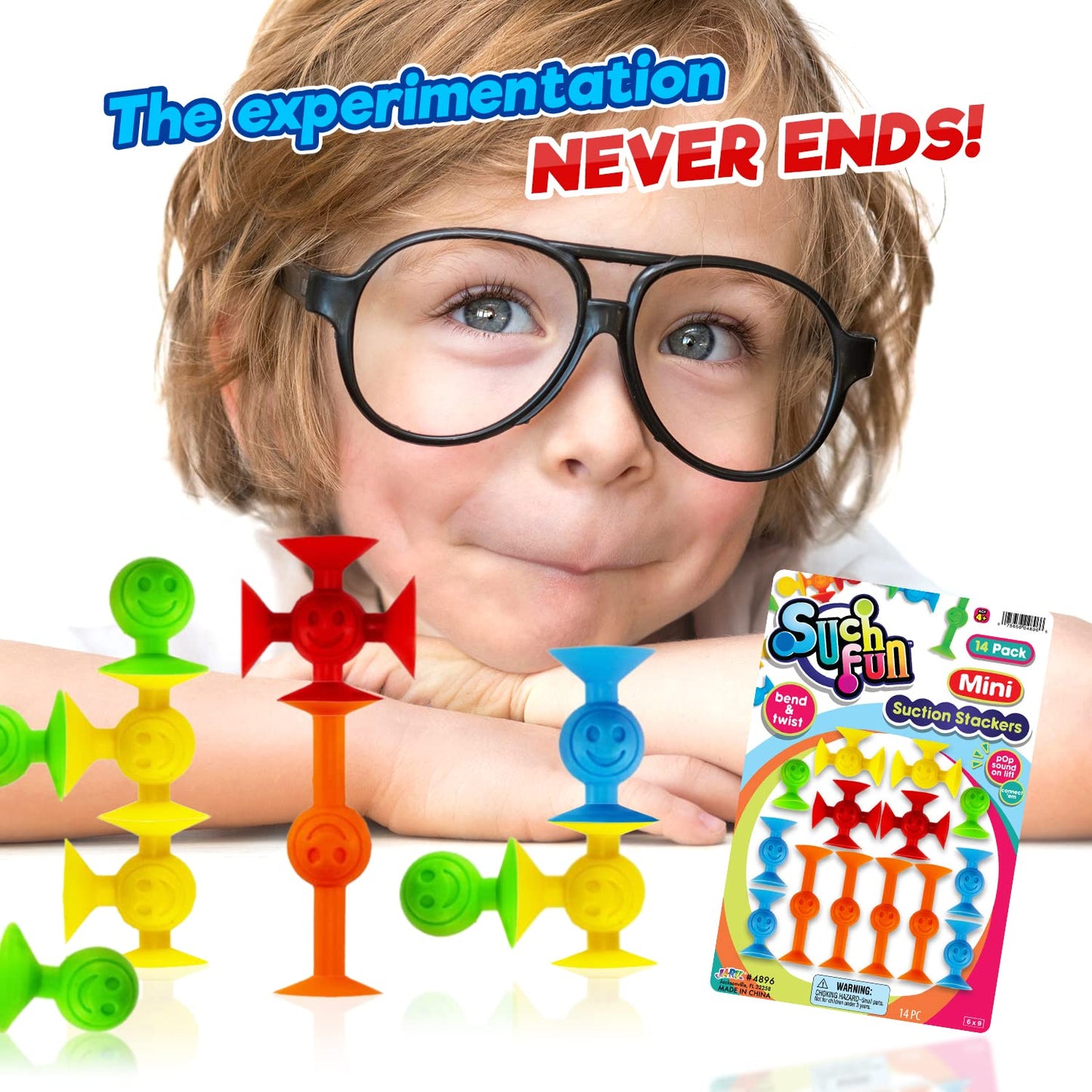JA-RU Mini Suction Stackers (1 Pack, 14 Pieces Each) - Colorful Suction Cup Toys for Kids Ages 4-8 & Up | Suction Bath Toys | Stress Relief Fidget Toy